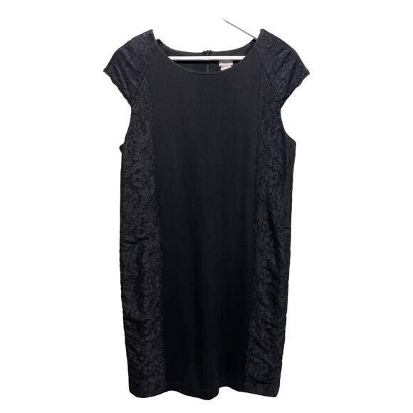 Chicos Size 1/US 8 Black Stretch Sheath Lace Cap Sleeve Knee Length Dress - Picture 1 of 12